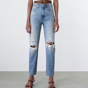 Zara Mom Fit Ripped Jeans